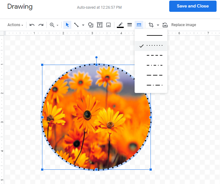 How to draw a circle around an image in Google Docs