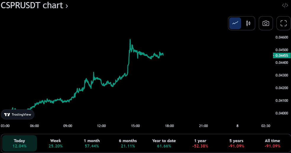 CSPR/USDT 24-hour price chart (source: TradingView)