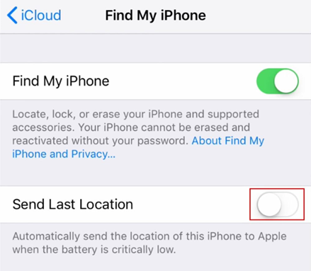 Turn the toggle for "Send Last Location."