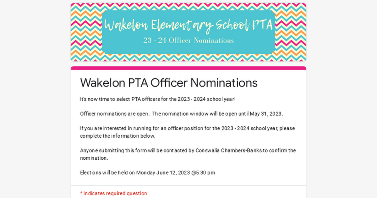 Wakelon PTA Officer Nominations