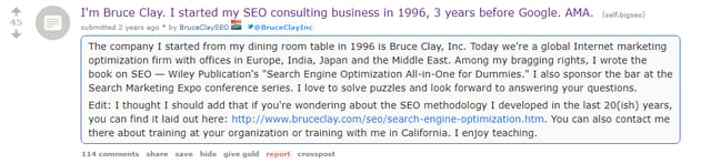 sample screenshot of Bruce Clay answering questions from readers