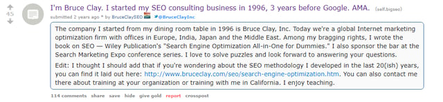 sample screenshot of Bruce Clay answering questions from readers