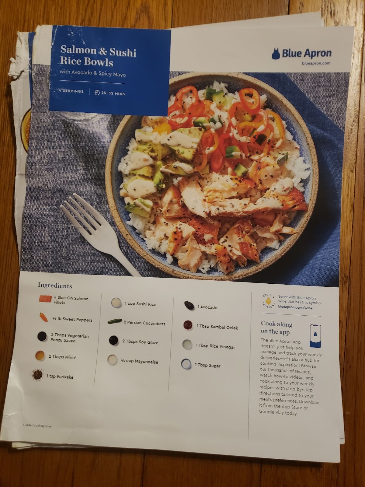 blue apron recipe card