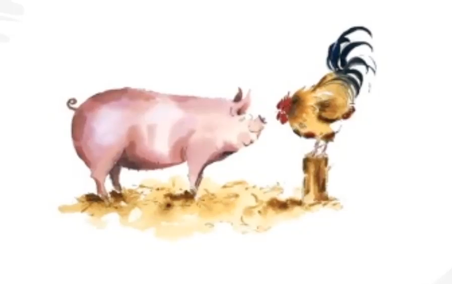 Sketch of a pig and a cockerel