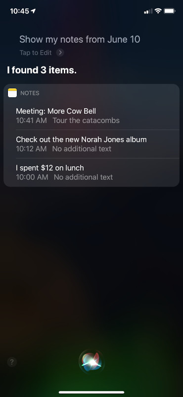 Search by Date Siri UI