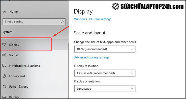 Chọn Display như trên hướng dẫn