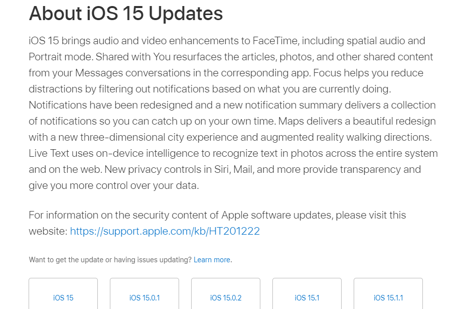 Apple iOS 15 release notes