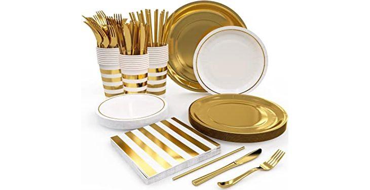 Gold Disposable Paper Plates Dinnerware Set