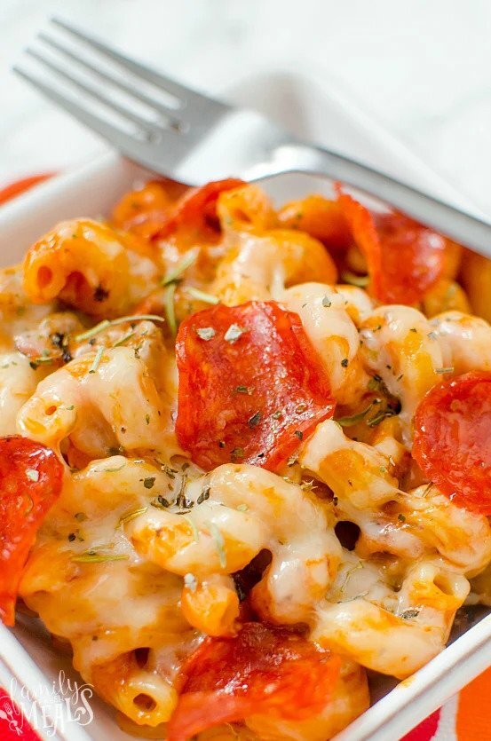 Pizza pasta dish as a RV camping dinner recipe. 