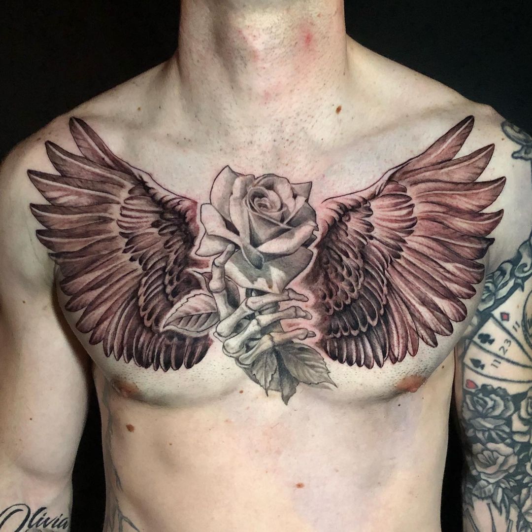 Angel Wings Tattoo With Rose