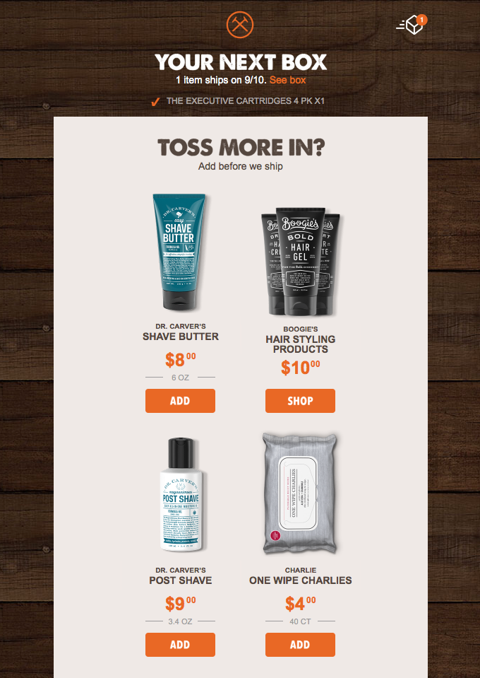 Exemplo de venda cruzada de dollarshaveclub