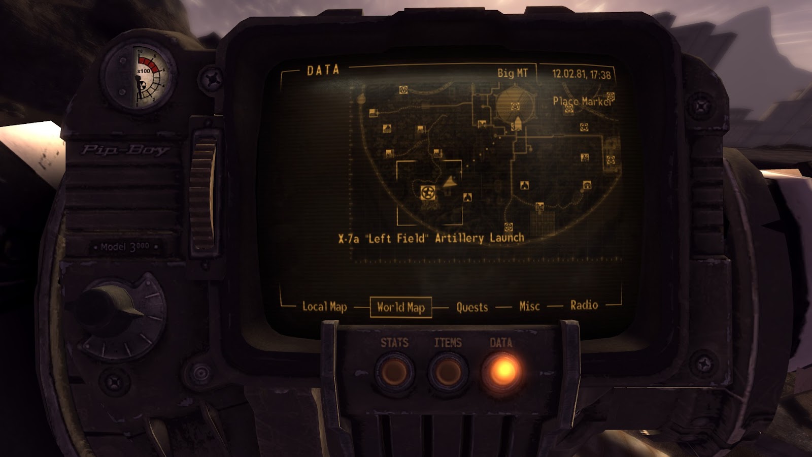 Location of the X-7a “Left Field” Artillery Launch.  | Fallout: New Vegas