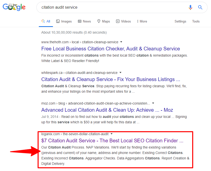 The SERP layout citation audit service 3