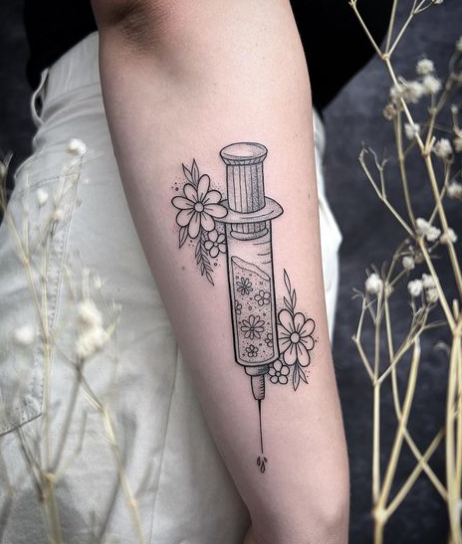 Floral Injection Small Nurse Tattoo