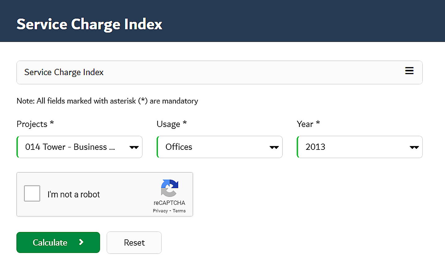 Service charge index on DLD website