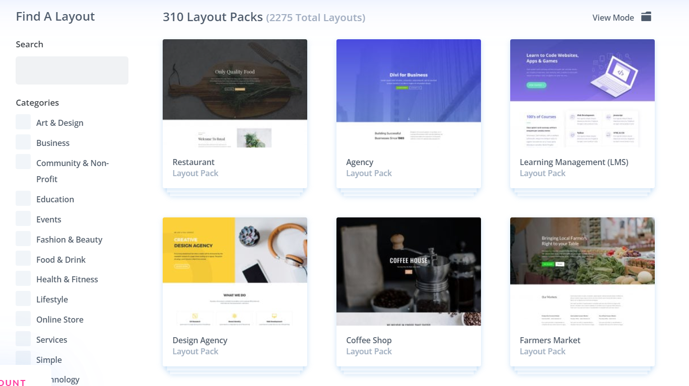 Divi for Business choosing Layouts