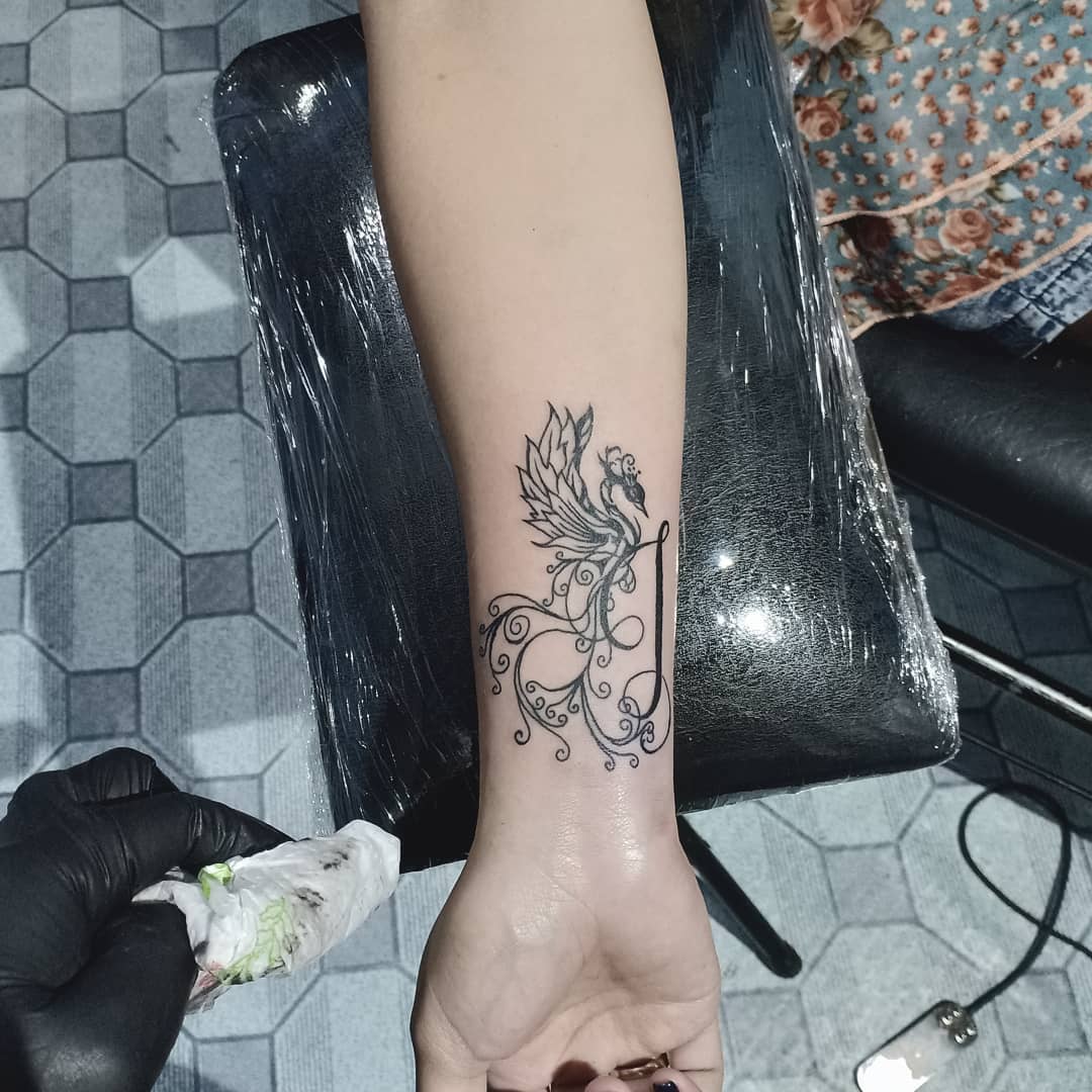 Phoenix With Initial Tattoo