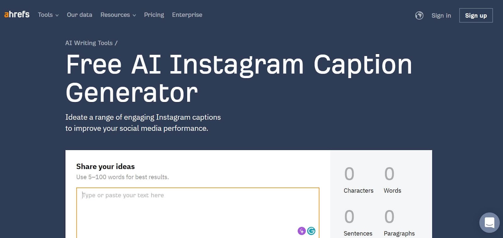 Ahrefs: Ig Caption Generator