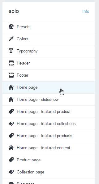 Shopify homepage setting