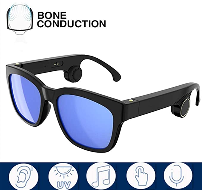 Bone Conduction Glasses G2, Bluetooth Headphones Polarized Sunglasses Designed for Music, Hands-Free Calling, Driving (Blue)