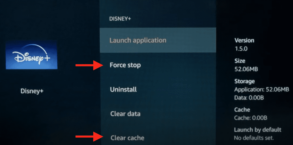 force stop Disney Plus and clear cache