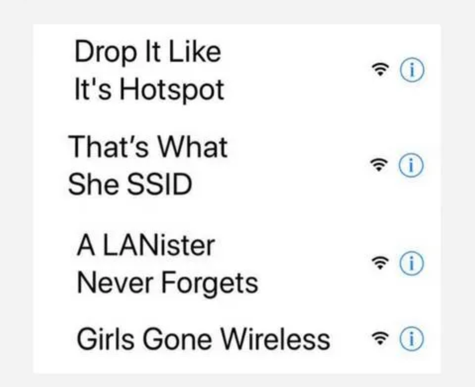 Examples of funny network names.