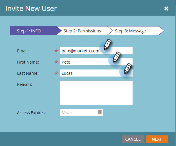 Screenshot of Invite New user
