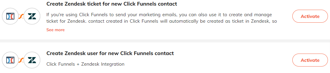 Popular automations for Zendesk &  Click Funnels integration.