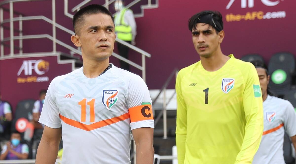Sunil Chhetri leading India out on the pitch
