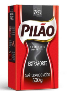 Café Extra Forte Pilão, embalagem vermelha com detalhes em preto