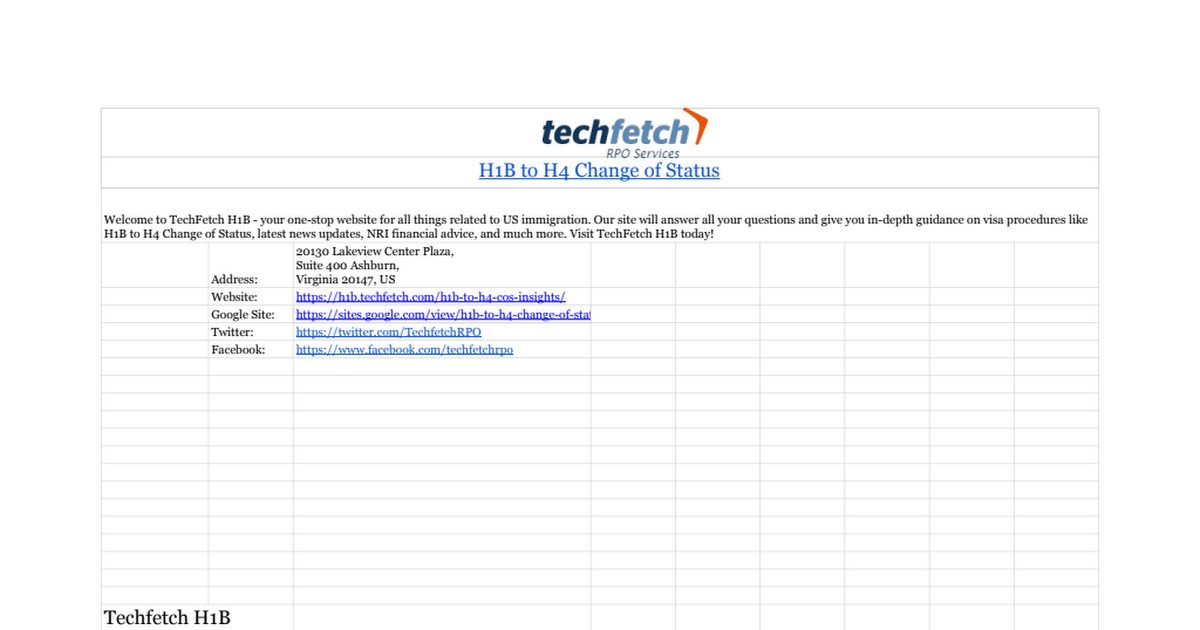 H1B to H4 Change of Status Techfetch H1B Google Sheets