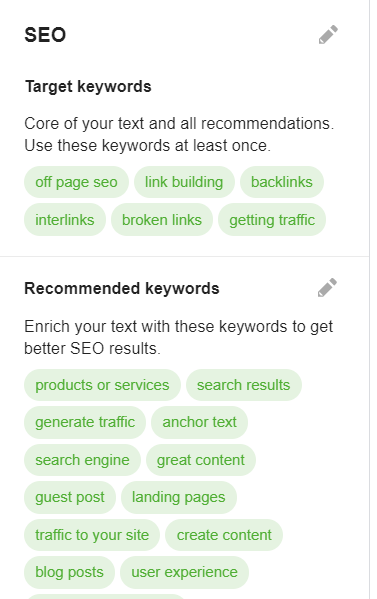 It will show you the recommended keywords along with the target keywords- content writing for beginners