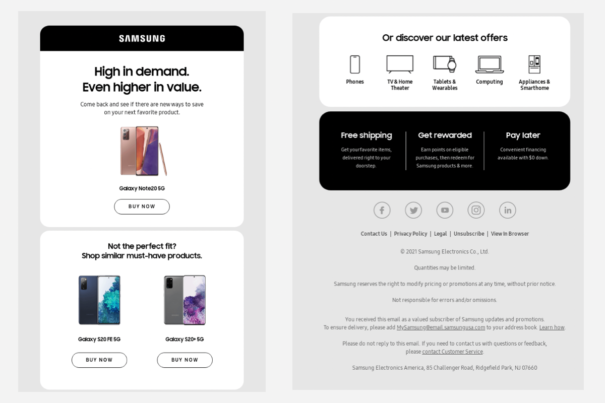 Samsung incorporates FOMO in their browse abandonment email