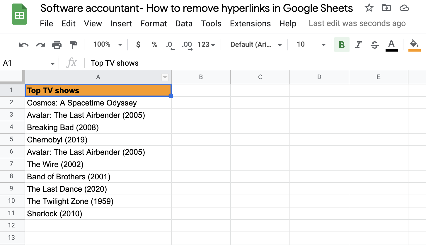 Removing hyperlinks in Google Sheets