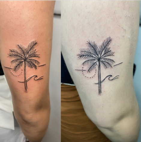 Wave Dotted Palm Tree Tattoos