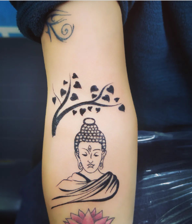 Falling leaves Buddha Tattoo