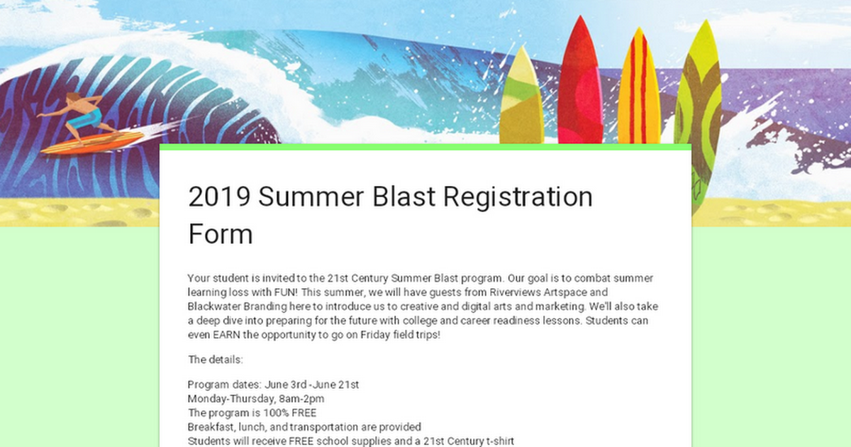2019 Summer Blast Registration Form