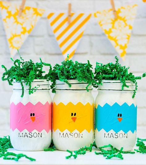 DIY Mason Jar Craft Ideas for Easter - Easter Chick Craft Ozdoby Wielkanocne, Rzemiosło, Niemowlaki Dziewczynki, Słoje, Malowanie Na Słoikach