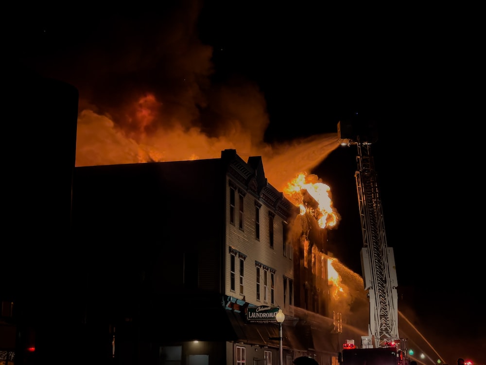 A Washington, DC apartment building on fire