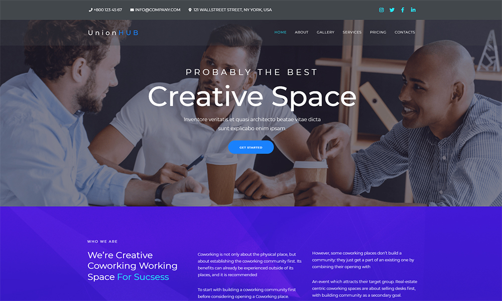 UnionHUB - Espacio de trabajo compartido Elementor Tema de WordPress