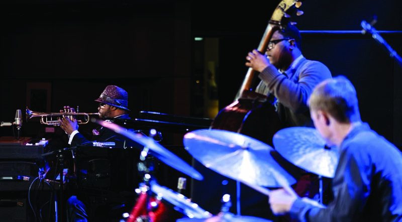 Nicholas Payton (l.) with bassist Vicente Archer and drummer Bill Stewart, Dizzy's Club Coca-Cola, NYC, Oct. 2014