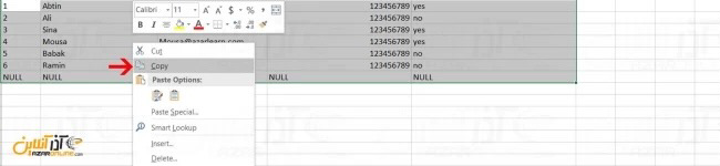 نحوه انتقال اطلاعات از Excel به جدول SQL server
