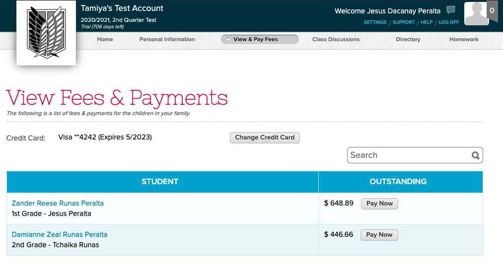 online payments with quickschools