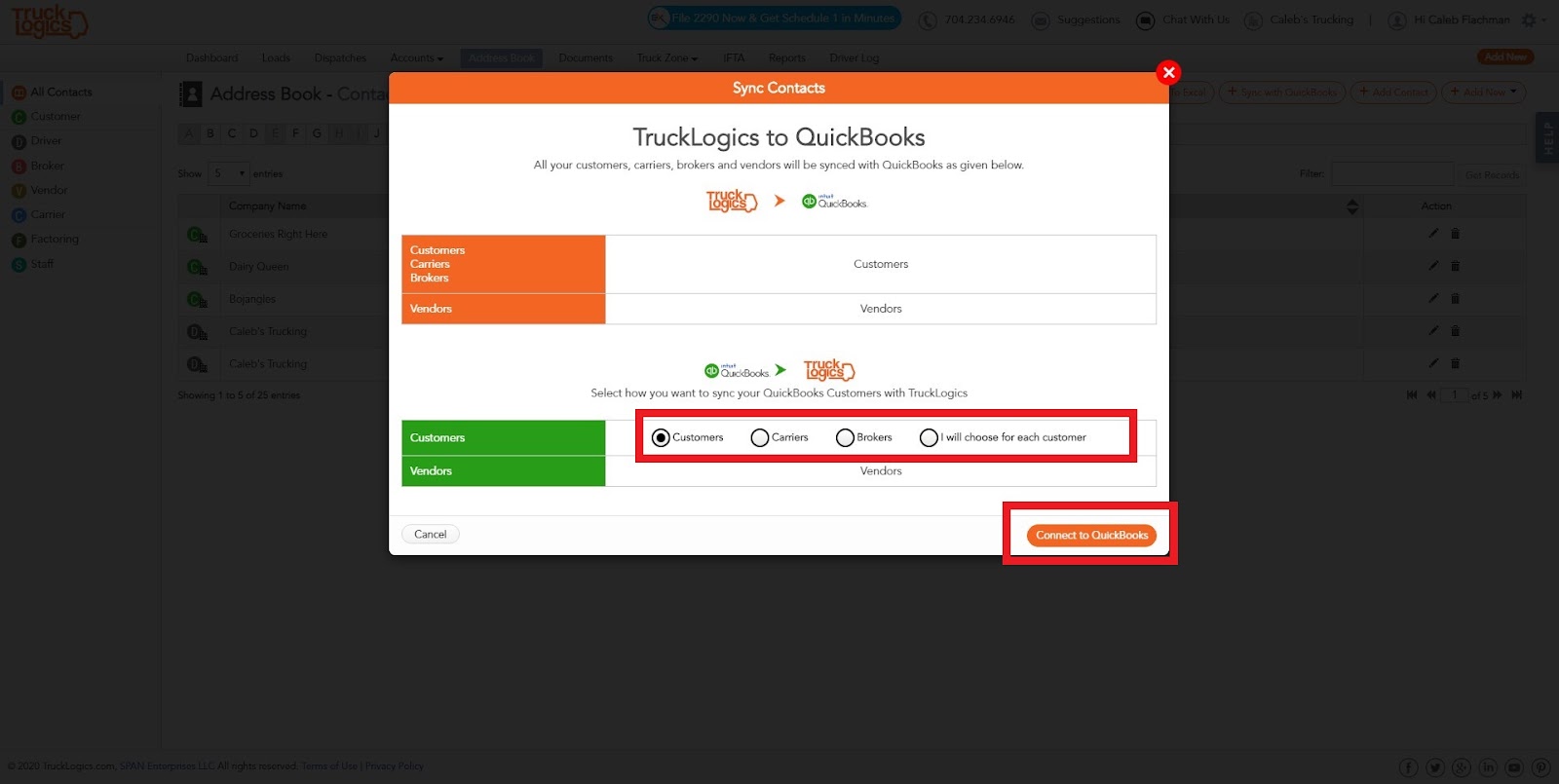 How to use QuickBooks and TruckLogics.
