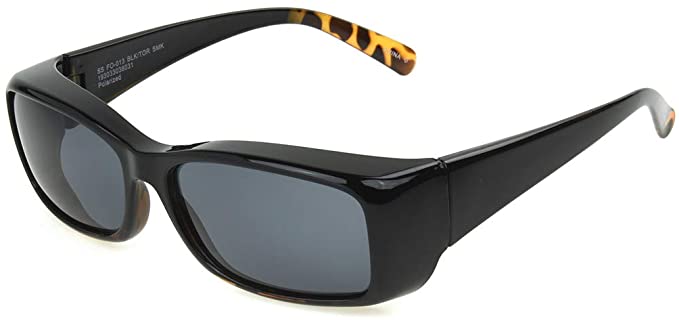 Dioptics Women's Solar Shield Flash Fits Over Sunglasses Polarized Rectangular, Black/Smoke, 54 mm