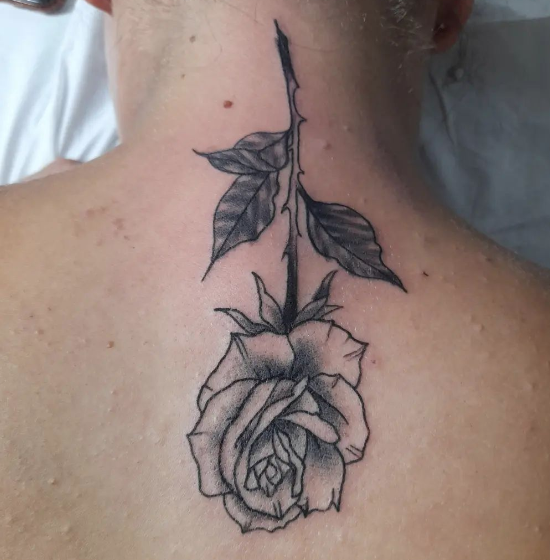 Back Body Upside Down Rose Tattoo