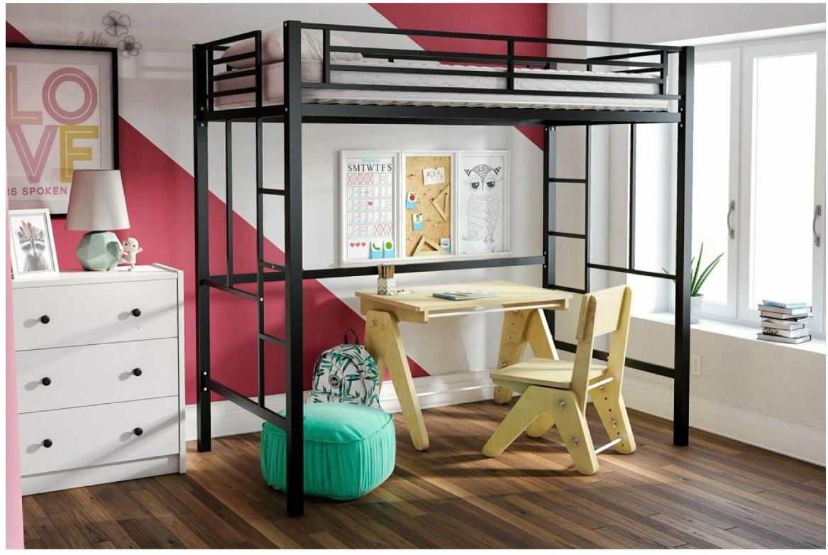 This loft bed costs $150. On the lower end of the range of costs.