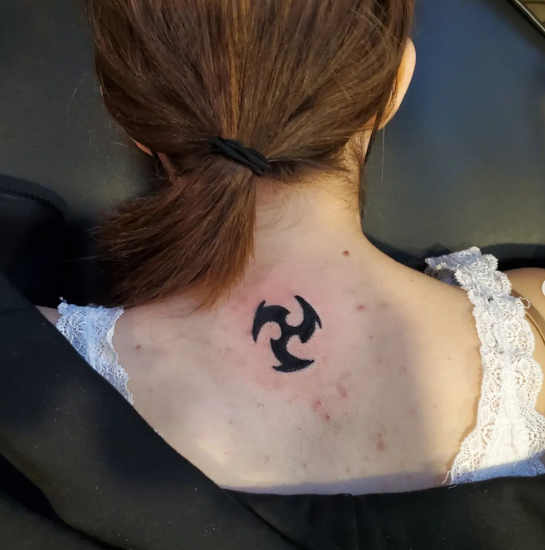 Mitsudomoe Symbol Back Neck Tattoos Women