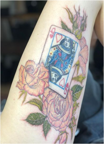 Roses and Queen Of Hearts Tattoo