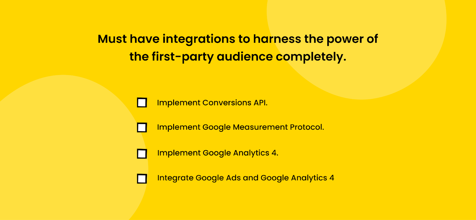Must have integrations to harness the power of the first-party audience completely. 
